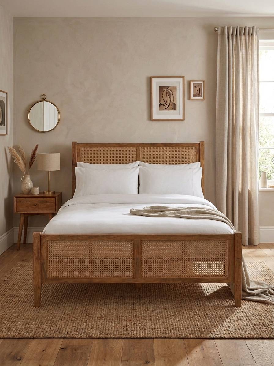 Arlo Solid Wood & Cane Bed