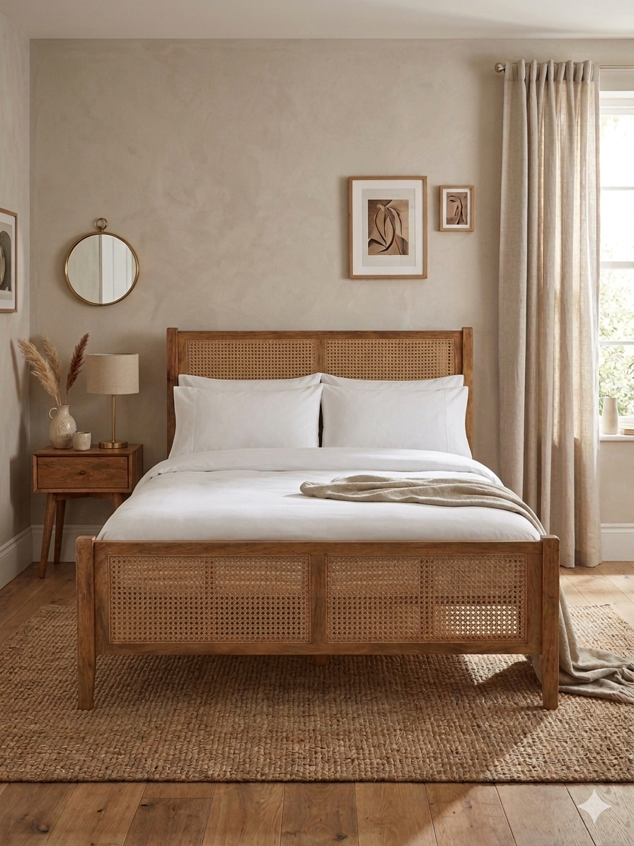 Arlo Solid Wood & Cane Bed