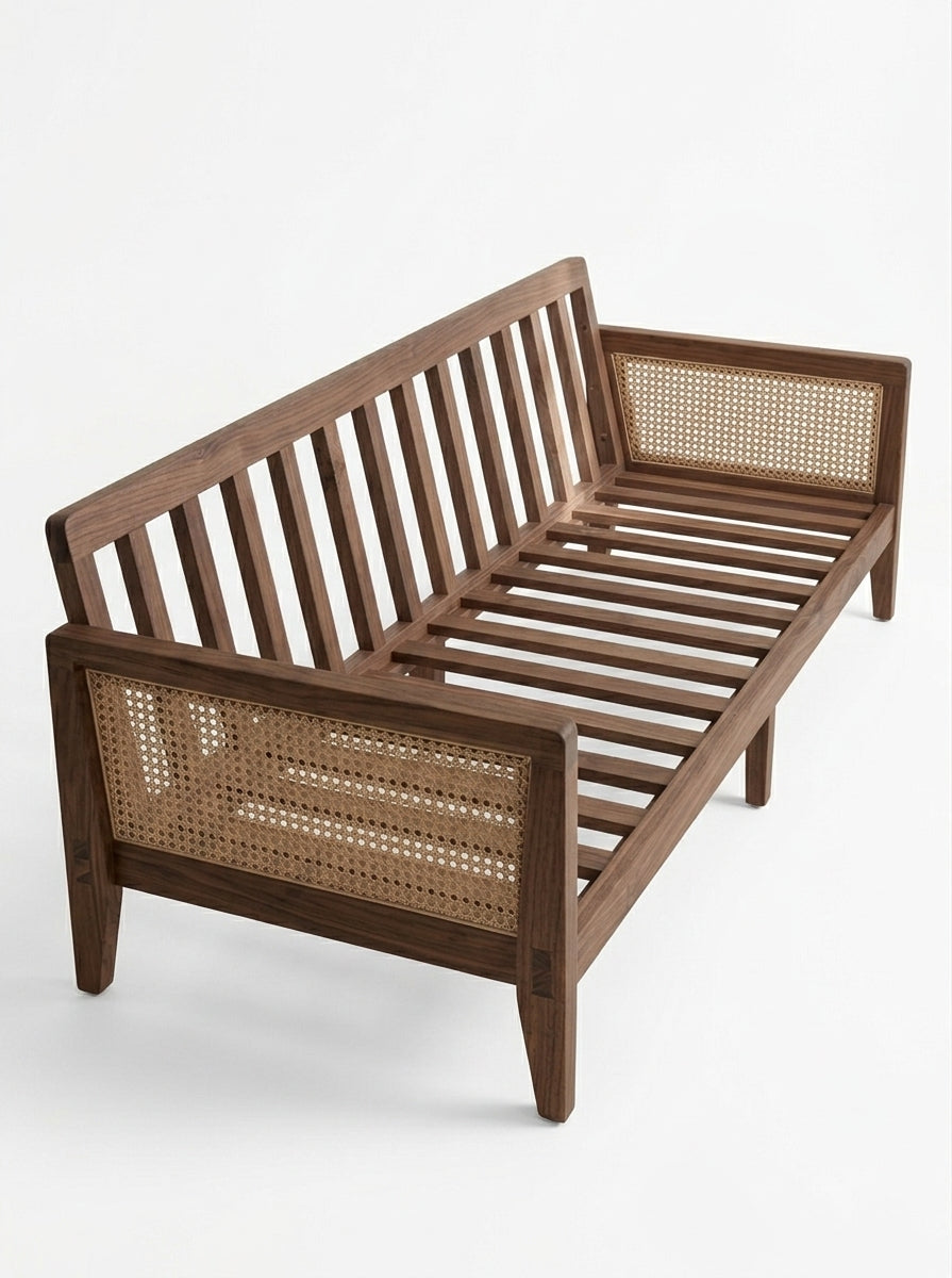 Evren Solid Wood Rattan Sofa