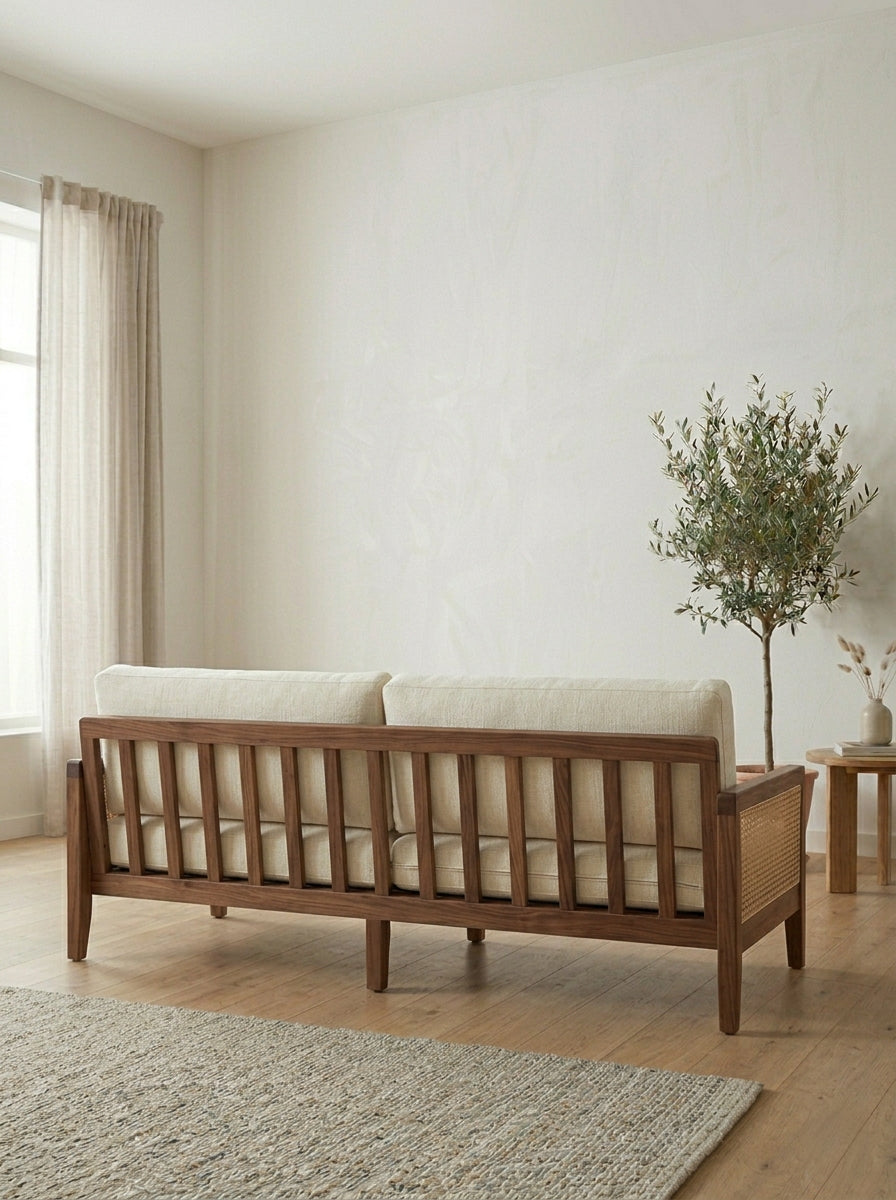 Evren Solid Wood Rattan Sofa