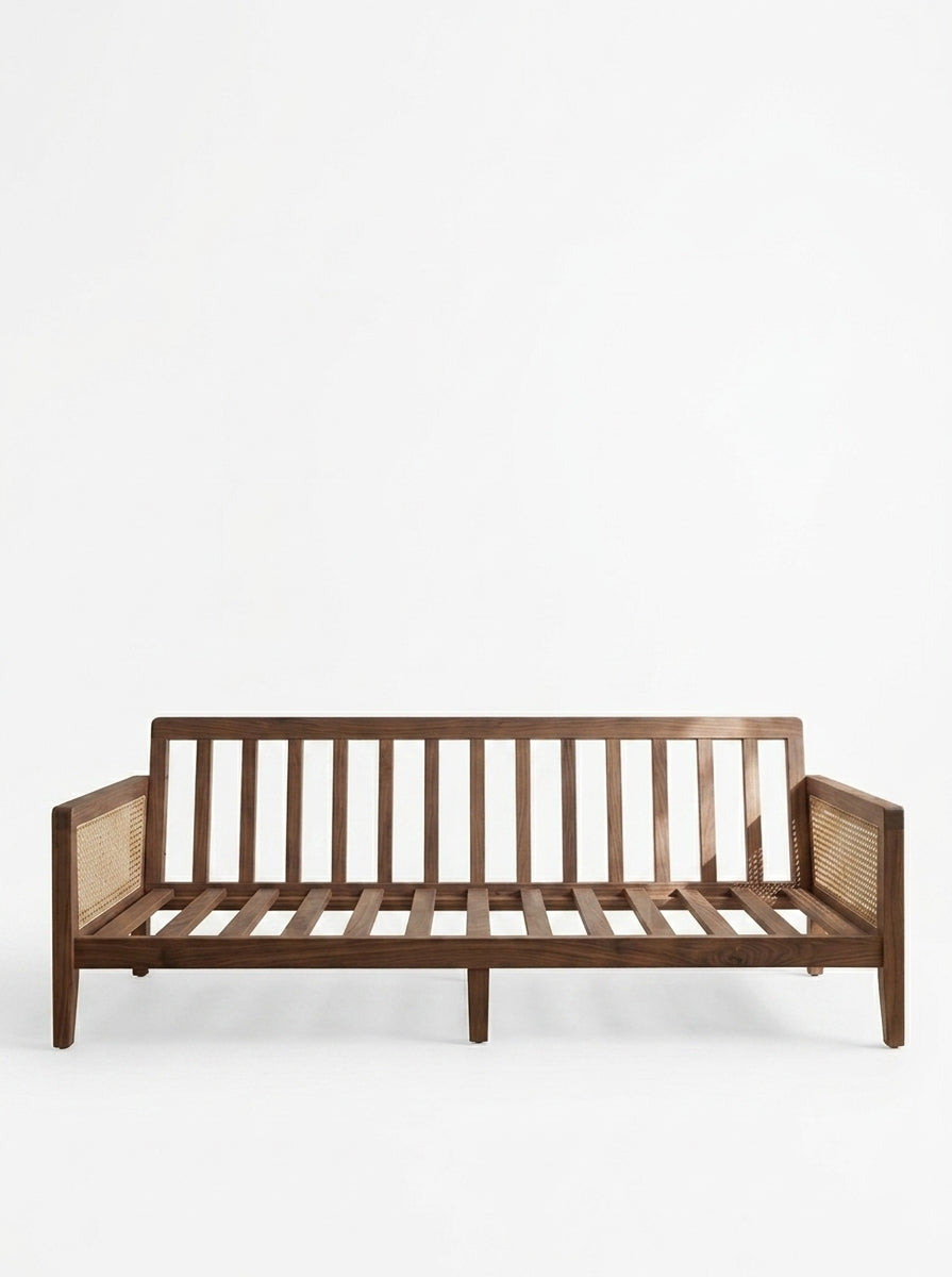 Evren Solid Wood Rattan Sofa