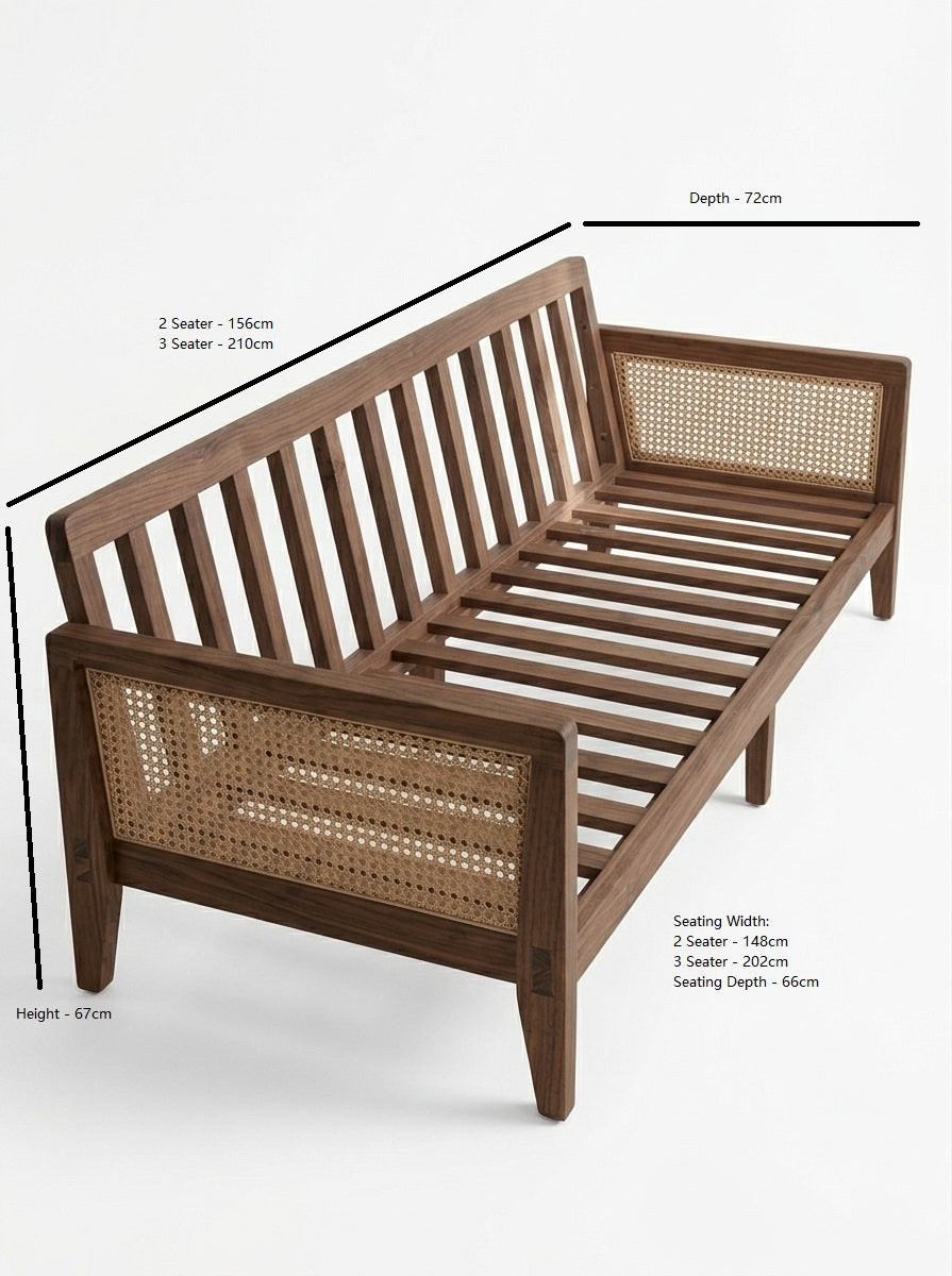 Evren Solid Wood Rattan Sofa